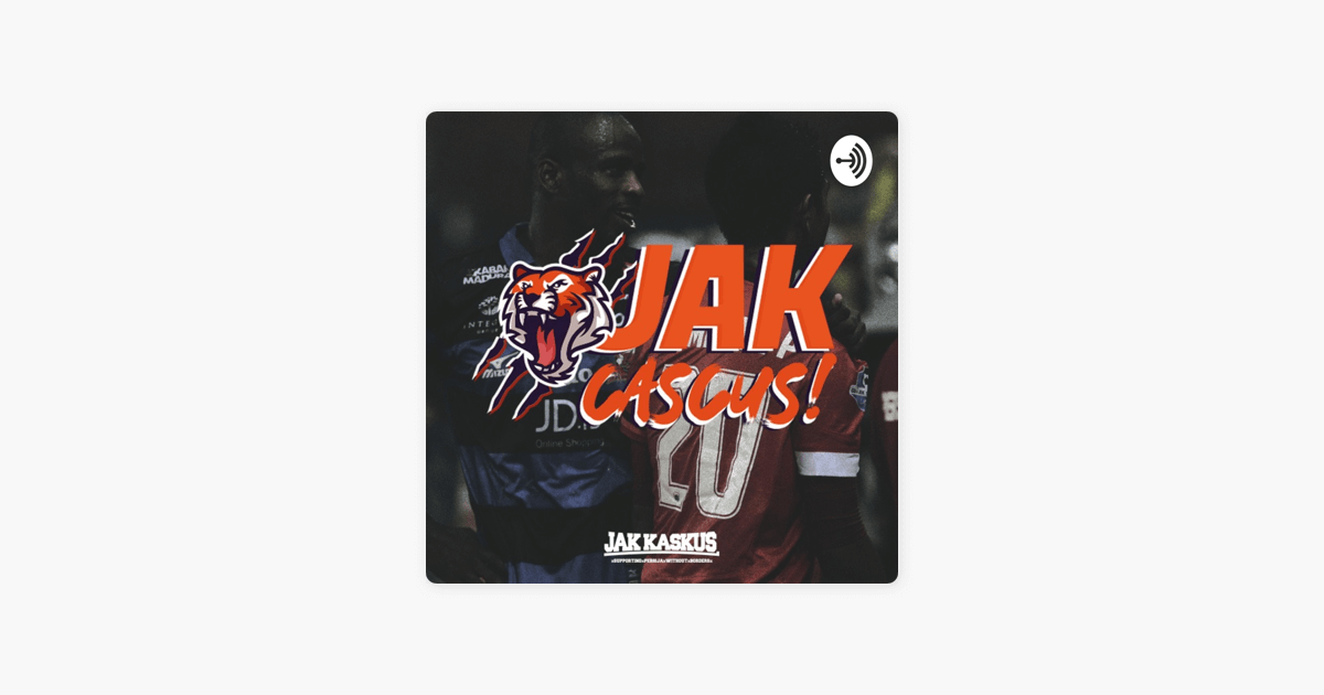 Logo podcast Jak CasCus dengan lambang harimau dan tulisan berwarna oren